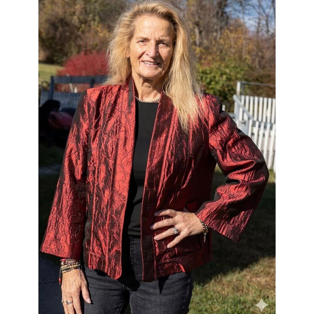 Maroon Crinkle Jacket shimmery burgundy dimensional
